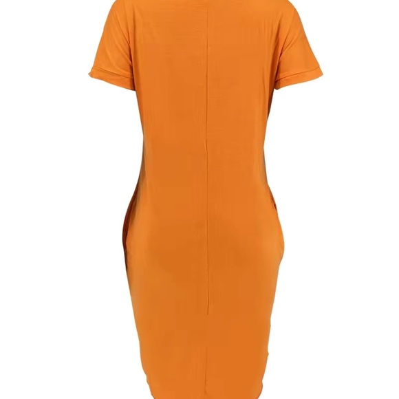 Crew Neck Pocket Loose Dress, Party Solid Color Asymmetrical Summer Dresses - Picture 3 of 5